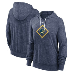 Milwaukee Brewers Women's Diamond Icon Gym Vintage Lightweight Hooded Top Navy | Nike