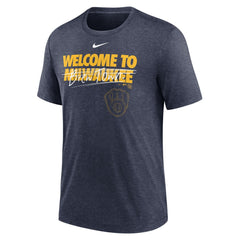 Milwaukee Brewers Home Spin Tri-Blend T-Shirt Heather Navy | Nike