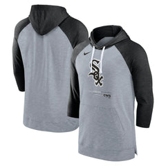 Chicago White Sox Baseball Raglan 3/4-Sleeve Pullover Hoodie Heather Gray/Heather Black | Nike