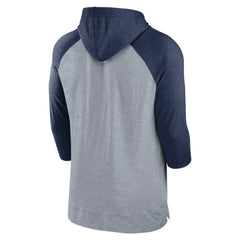 Minnesota Twins Baseball Raglan 3/4-Sleeve Pullover Hoodie Heather Gray/Heather Navy | Nike