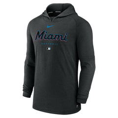 Miami Marlins Authentic Collection Lightweight Dri-FIT Hooded Pullover Heather Black | Nike