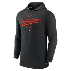 Baltimore Orioles Authentic Collection Lightweight Dri-FIT Hooded Pullover Heather Black | Nike
