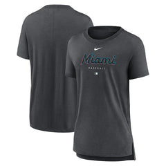 Miami Marlins Women's Authentic Collection Early Work Tri-Blend T-Shirt Heather Charcoal | Nike