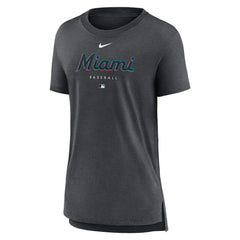 Miami Marlins Women's Authentic Collection Early Work Tri-Blend T-Shirt Heather Charcoal | Nike
