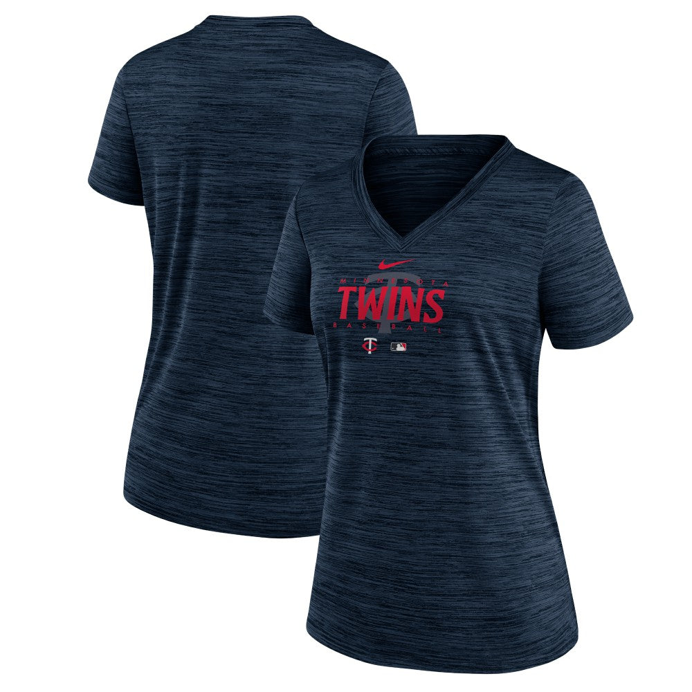Minnesota Twins Women's Authentic Collection Velocity Practice Performance V-Neck T-Shirt Navy | Nike