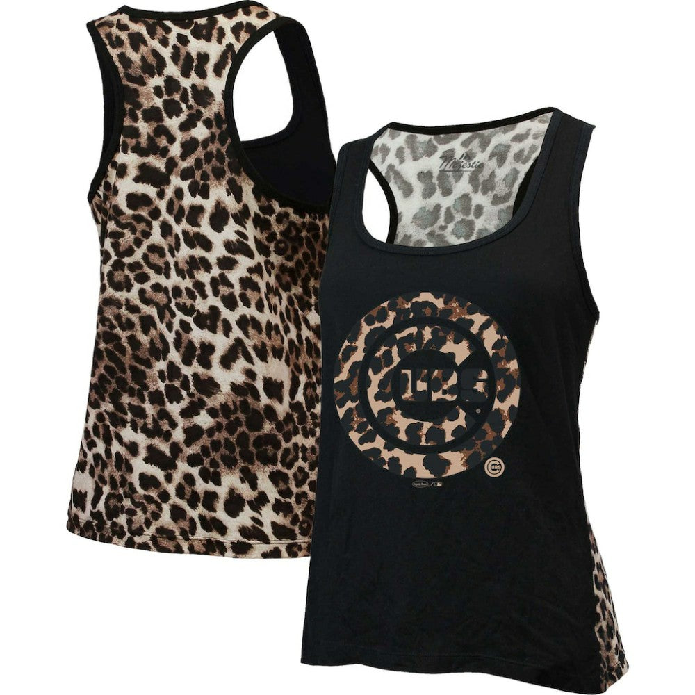 Chicago Cubs Majestic Threads Women's Leopard Tank Top Black