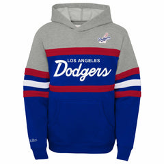 Los Angeles Dodgers Youth Cooperstown Collection Head Coach Pullover Hoodie Heather Gray/Royal | Mitchell & Ness