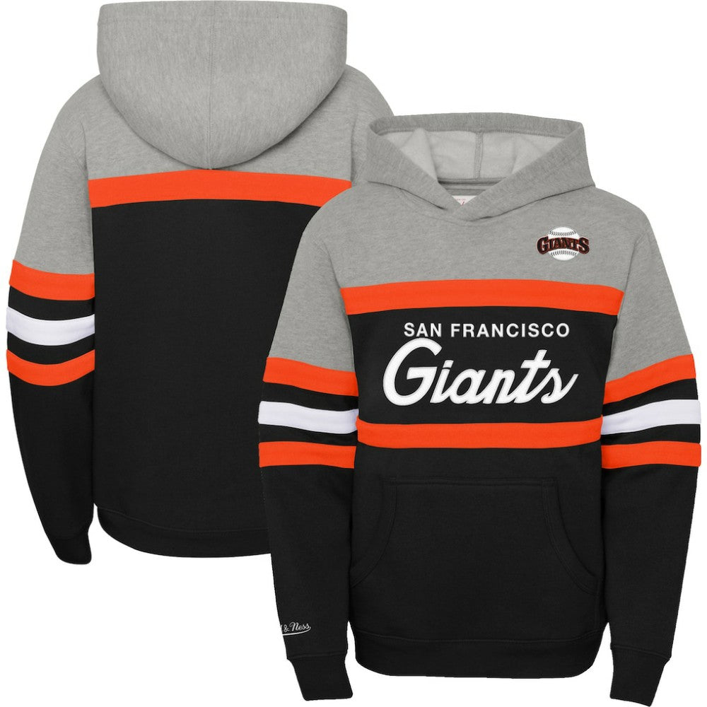 San Francisco Giants Youth Cooperstown Collection Head Coach Pullover Hoodie Heather Gray/Black | Mitchell & Ness