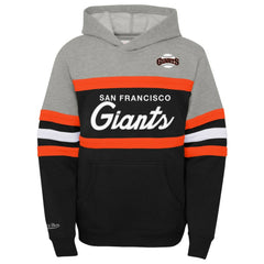 San Francisco Giants Youth Cooperstown Collection Head Coach Pullover Hoodie Heather Gray/Black | Mitchell & Ness