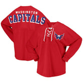 Washington Capitals Fanatics Women's Spirit Lace-Up V-Neck Long Sleeve Jersey T-Shirt Red