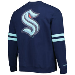 Seattle Kraken Mitchell & Ness Allover Logo Pullover Sweatshirt Deep Sea Blue