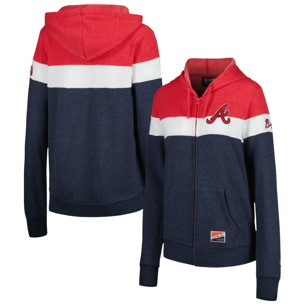 Atlanta Braves Women's Colorblock Full-Zip Hoodie Jacket Heather Navy | New Era