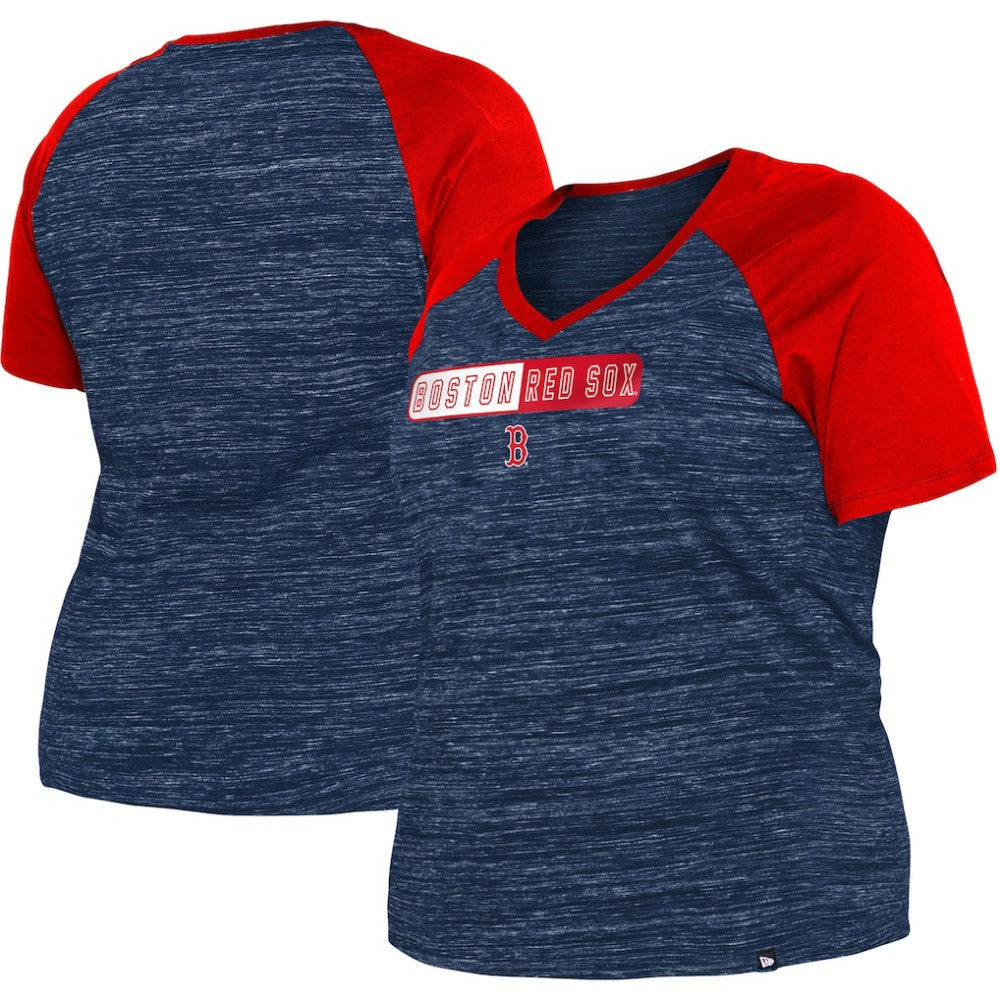 Boston Red Sox Women's Plus Size Space Dye Raglan V-Neck T-Shirt Navy | New Era