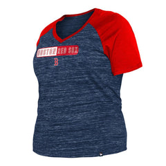 Boston Red Sox Women's Plus Size Space Dye Raglan V-Neck T-Shirt Navy | New Era