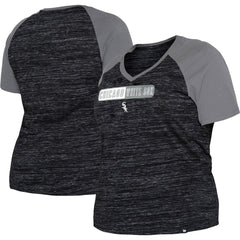 Chicago White Sox Women's Plus Size Space Dye Raglan V-Neck T-Shirt Black | New Era