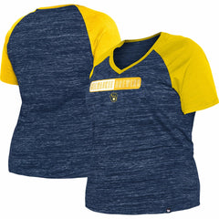 Milwaukee Brewers Women's Plus Size Space Dye Raglan V-Neck T-Shirt Navy | New Era