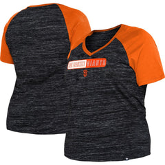 San Francisco Giants Women's Plus Size Space Dye Raglan V-Neck T-Shirt Black | New Era