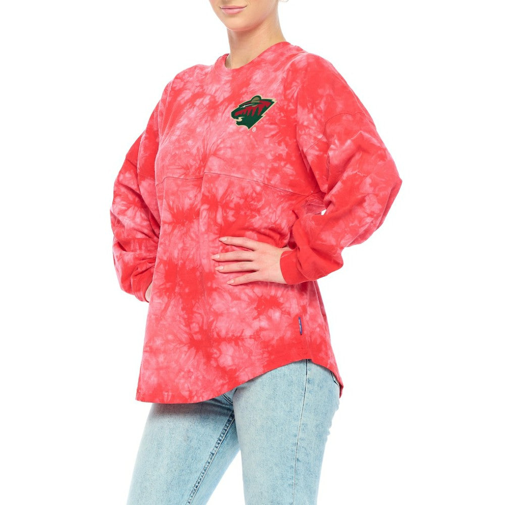 Minnesota Wild Fanatics Women's Crystal-Dye Long Sleeve T-Shirt Red
