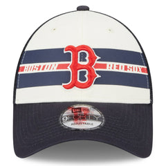 Boston Red Sox Team Stripe Trucker 9FORTY Snapback Hat White/Navy | New Era