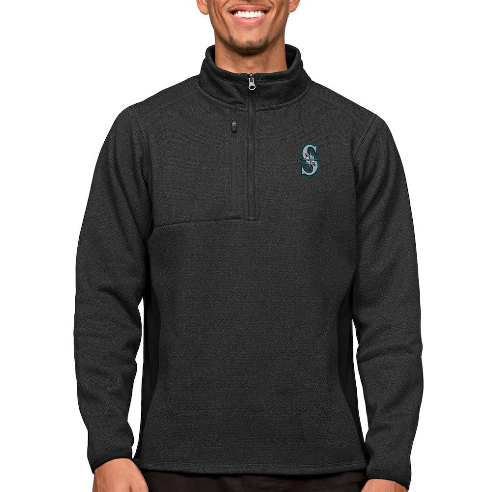 Seattle Mariners Antigua Course Quarter-Zip Pullover Top Heathered Black