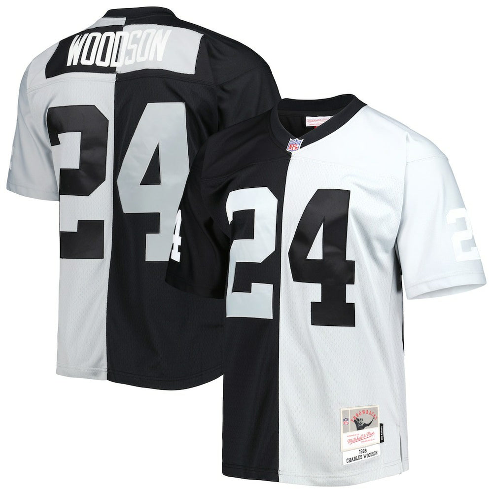 Charles Woodson Las Vegas Raiders 1998 Split Legacy Replica Jersey - Black/Silver on sale