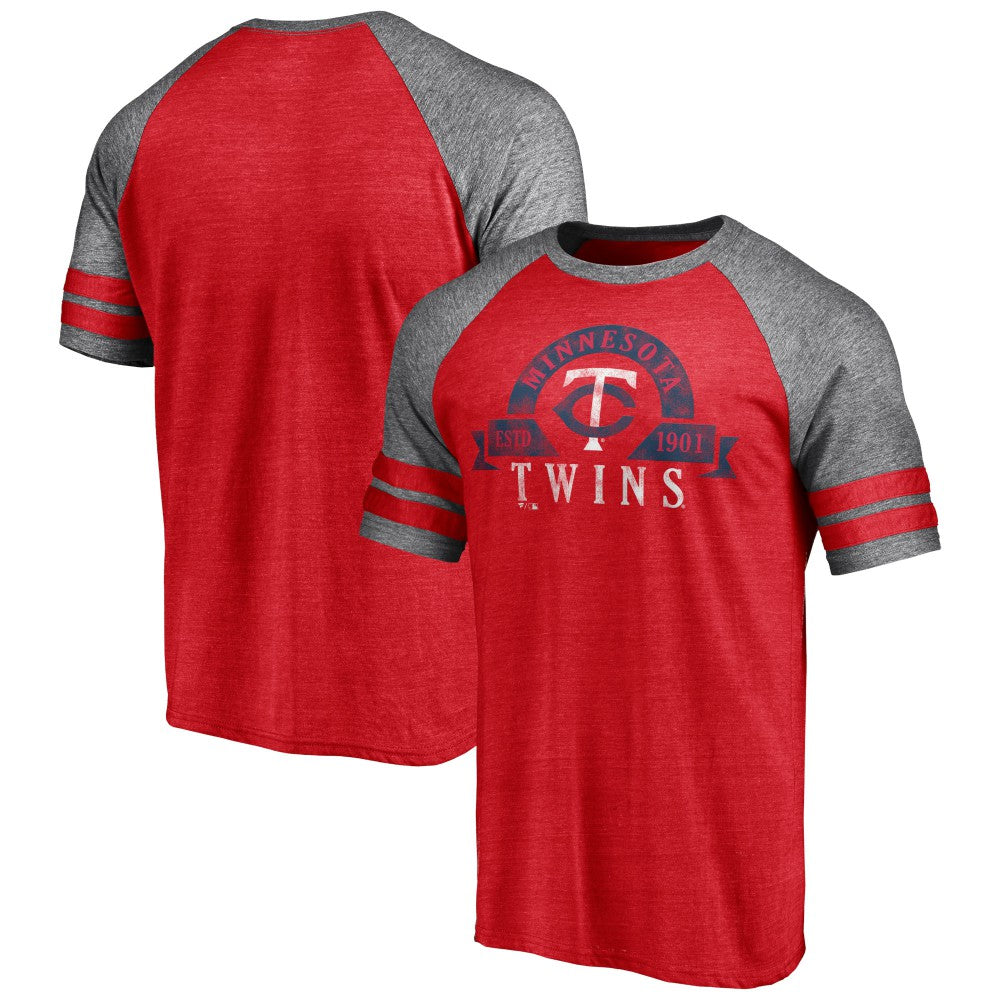 Minnesota Twins Utility Two-Stripe Raglan Tri-Blend T-Shirt Heather Red