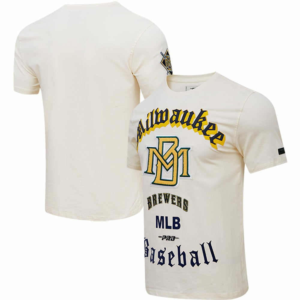 Milwaukee Brewers Pro Standard Cooperstown Collection Old English T-Shirt Cream
