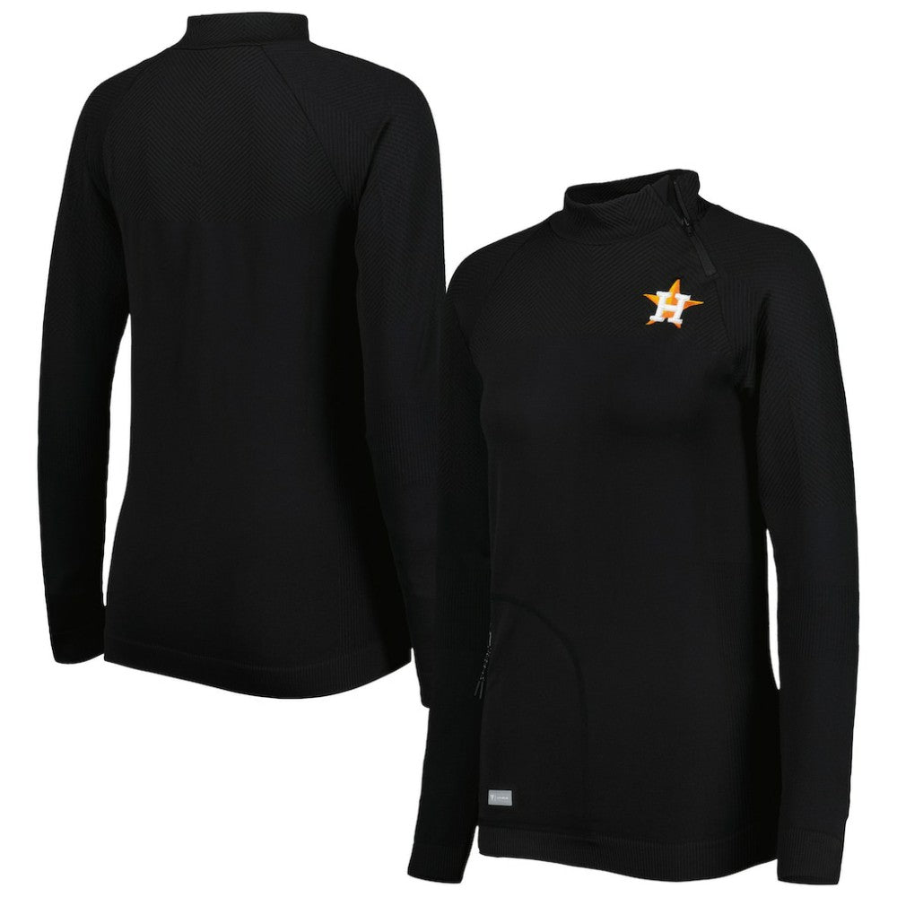 Houston Astros Levelwear Women's Verse Asymmetrical Raglan Tri-Blend Quarter-Zip Jacket Black