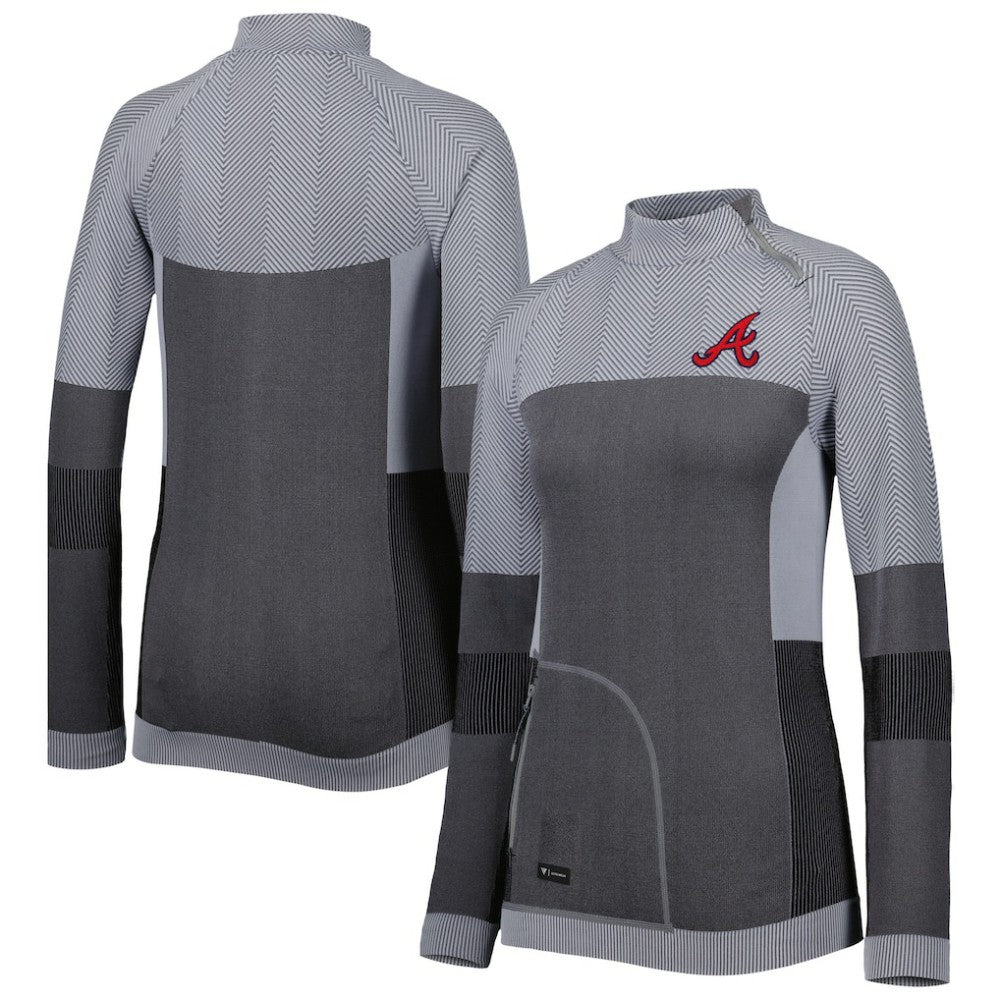 Atlanta Braves Levelwear Women's Verse Asymmetrical Raglan Tri-Blend Quarter-Zip Jacket Charcoal
