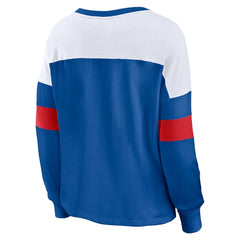 Chicago Cubs Women's Even Match Lace-Up Long Sleeve V-Neck T-Shirt Royal/White