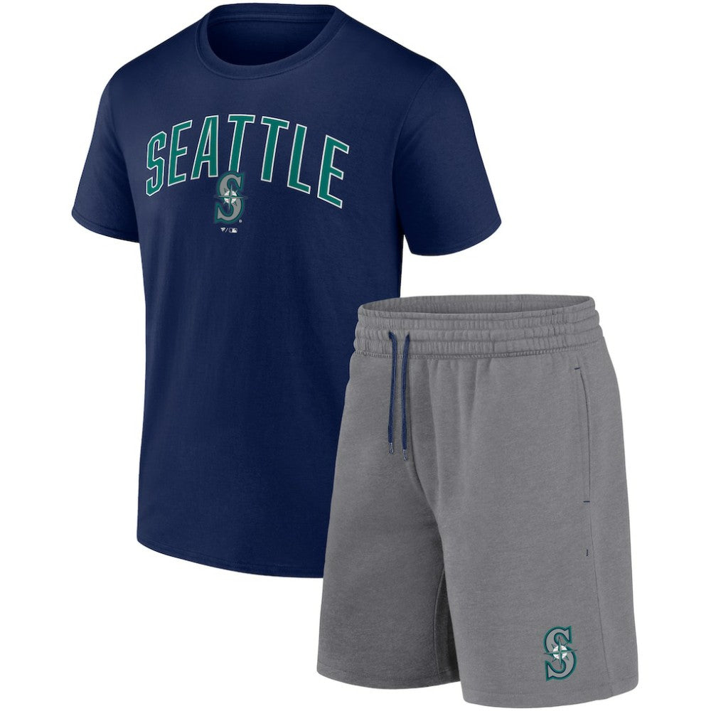Seattle Mariners Arch T-Shirt & Shorts Combo Set Navy/Heather Gray