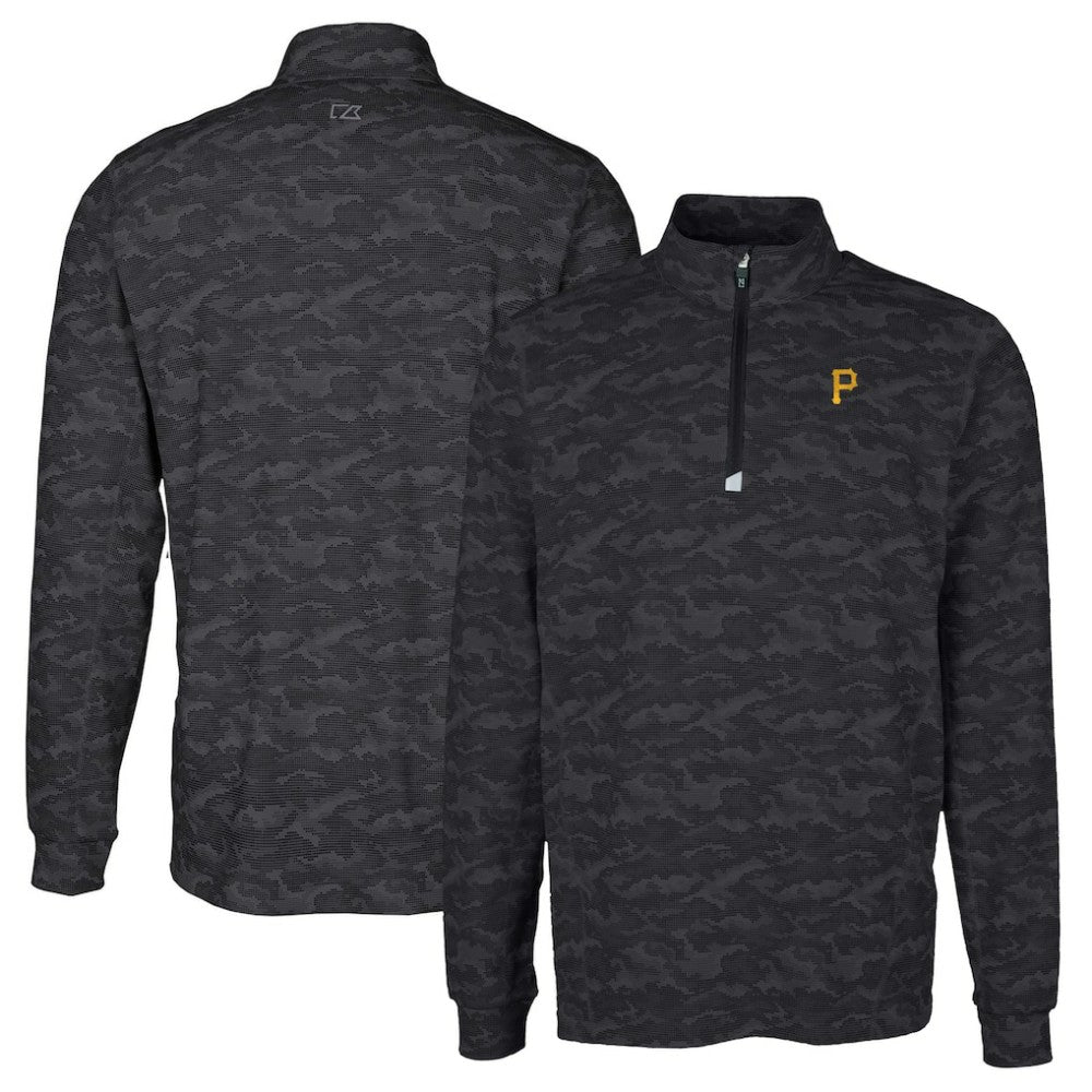 Pittsburgh Pirates Cutter & Buck Big & Tall Traverse Camo Print Stretch Quarter-Zip Pullover Top Black