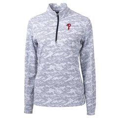 Philadelphia Phillies Cutter & Buck Women's Traverse Camo Print Stretch Quarter-Zip Pullover Top Charcoal