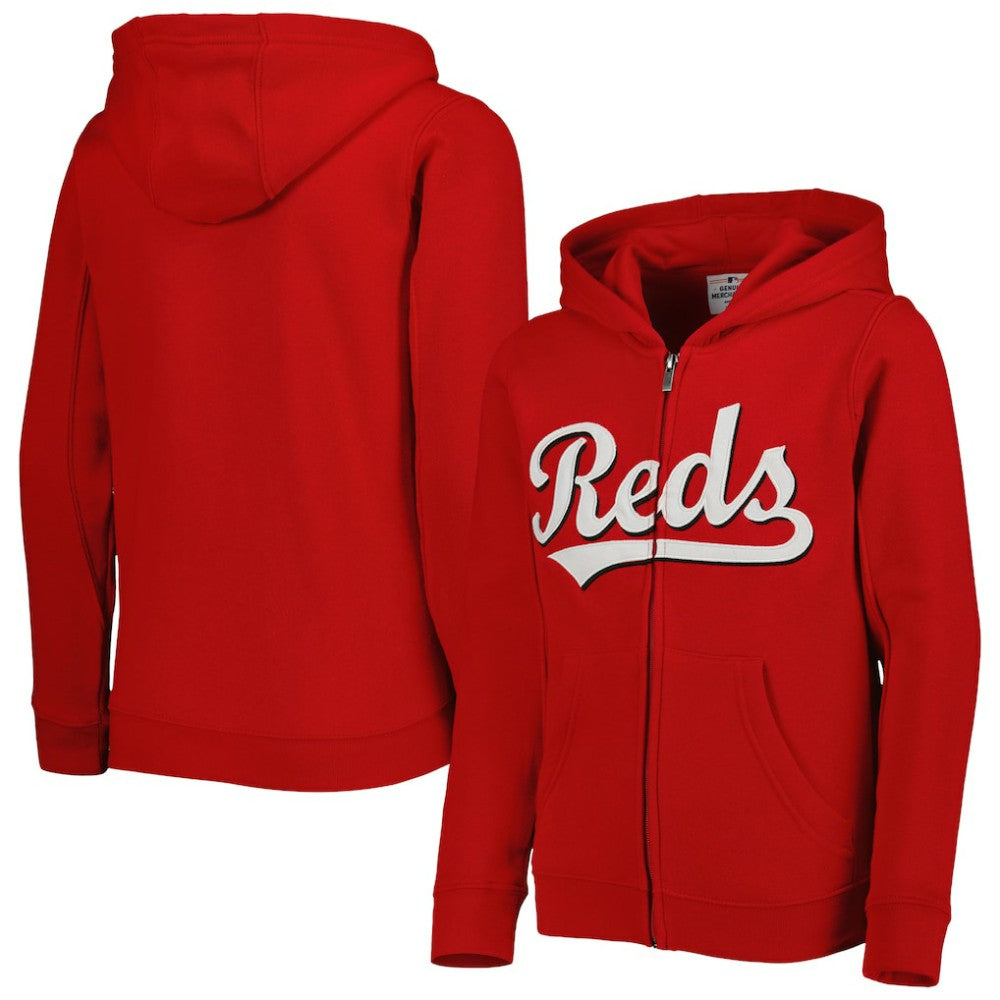 Cincinnati Reds Youth Wordmark Full-Zip Fleece Hoodie Red