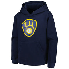Milwaukee Brewers Youth Team Primary Logo Pullover Hoodie Navy
