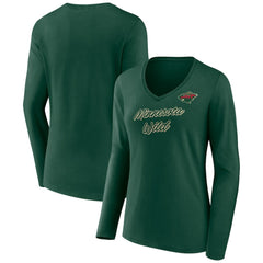 Minnesota Wild Women's Forge Long Sleeve V-Neck T-Shirt Green