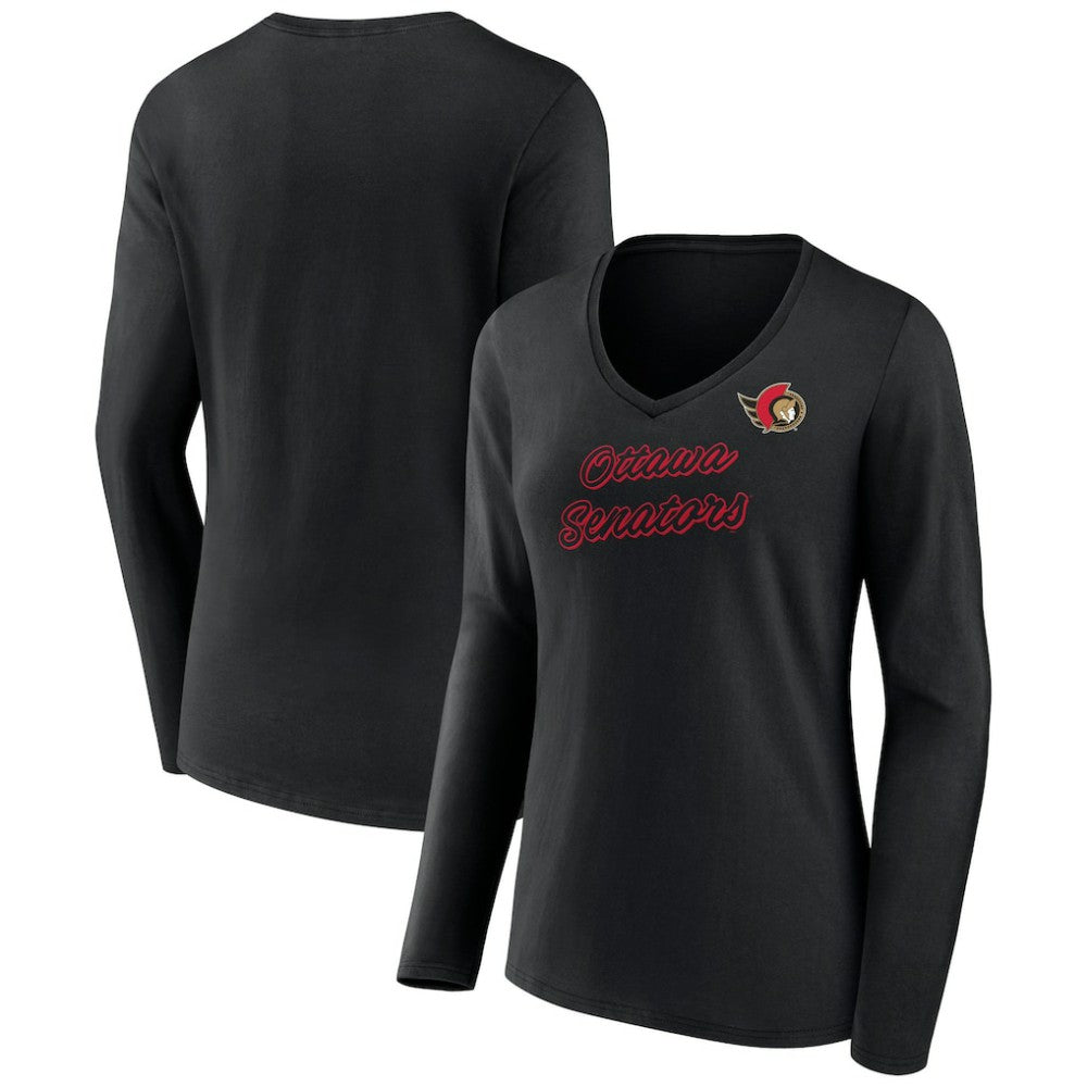 Ottawa Senators Women's Forge Long Sleeve V-Neck T-Shirt Black