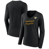 Pittsburgh Penguins Women's Forge Long Sleeve V-Neck T-Shirt Black