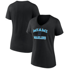 Miami Marlins Women's Heart and Soul V-Neck T-Shirt Black