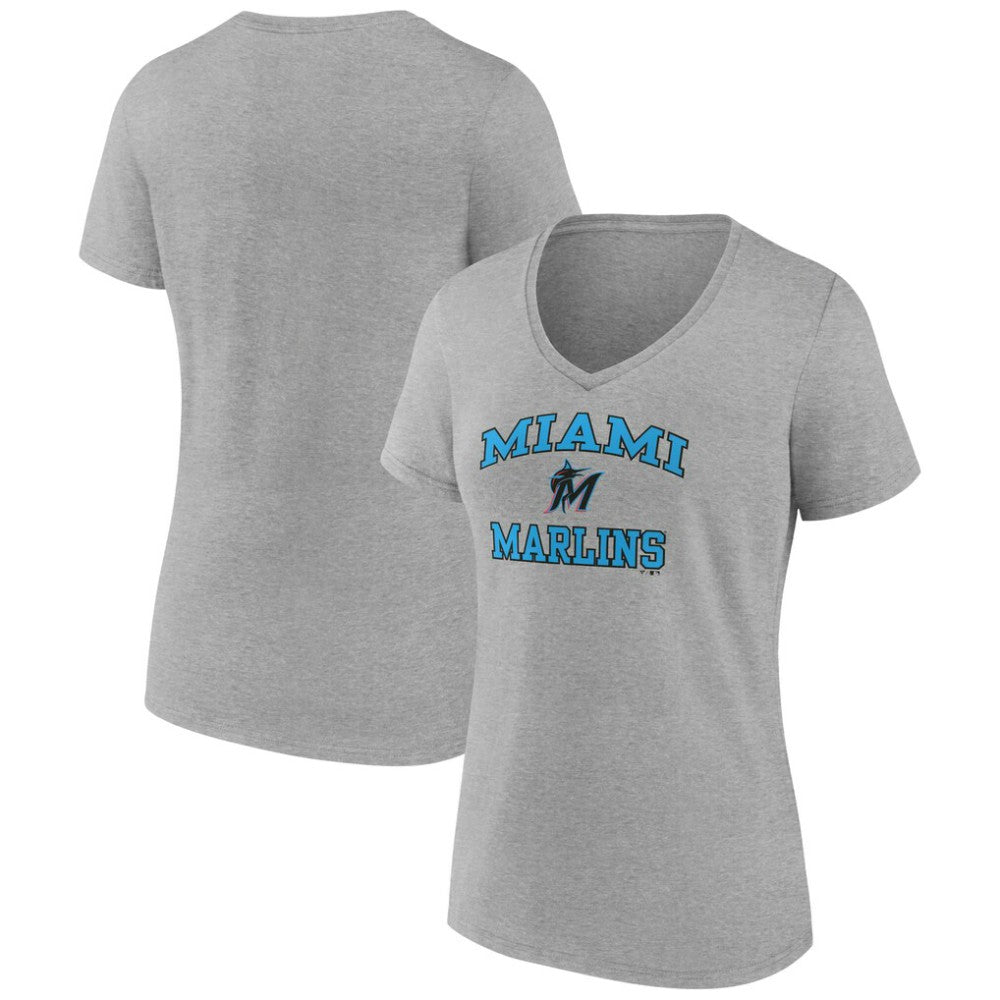 Miami Marlins Women's Heart and Soul V-Neck T-Shirt Gray