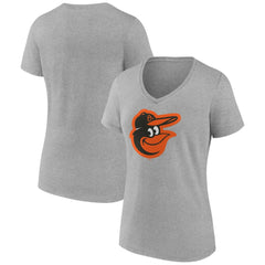 Baltimore Orioles Women's Official Logo V-Neck T-Shirt Gray