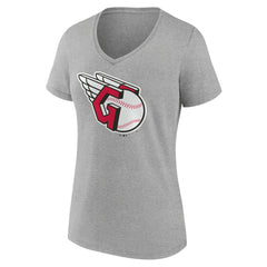 Cleveland Guardians Women's Official Logo V-Neck T-Shirt Gray