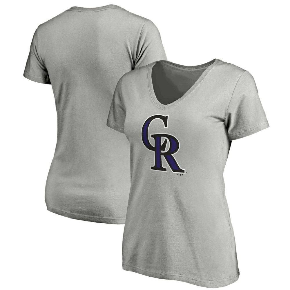 Colorado Rockies Women's Official Logo V-Neck T-Shirt Gray