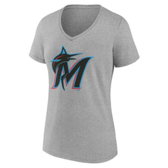 Miami Marlins Women's Official Logo V-Neck T-Shirt Gray