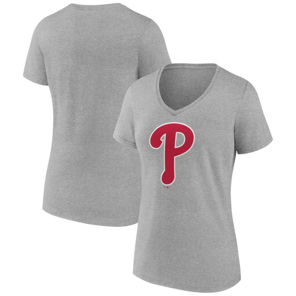Philadelphia Phillies Women's Official Logo V-Neck T-Shirt Gray