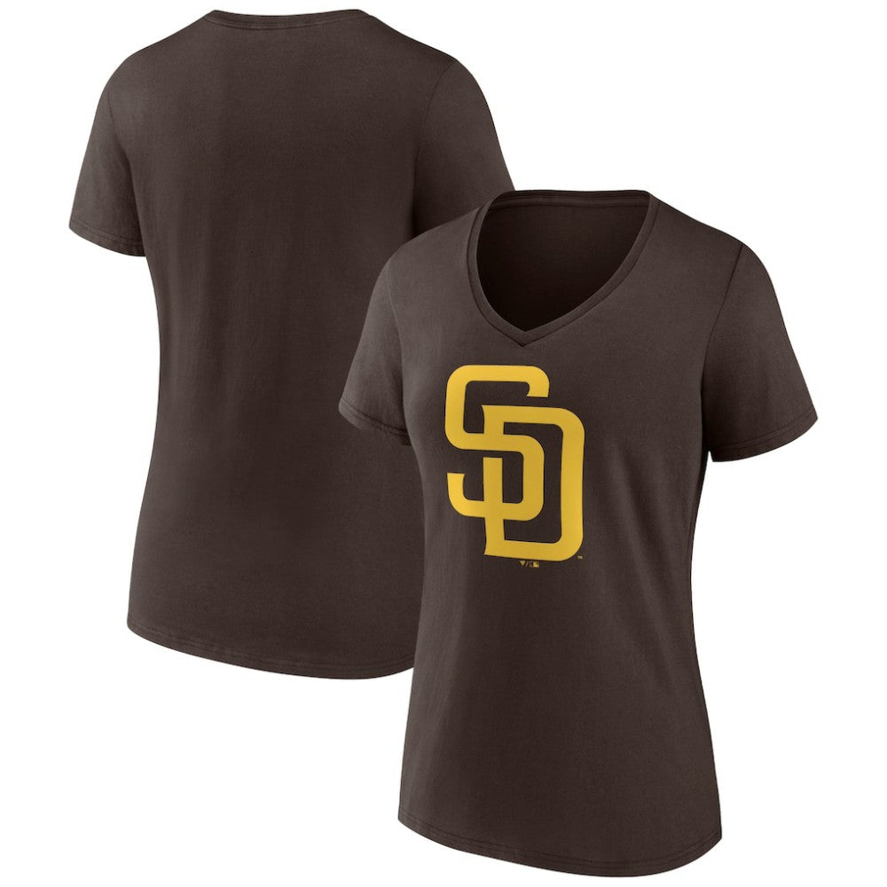 San Diego Padres Women's Official Logo V-Neck T-Shirt Brown