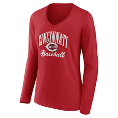 Cincinnati Reds Women's Victory Script Long Sleeve V-Neck T-Shirt Red
