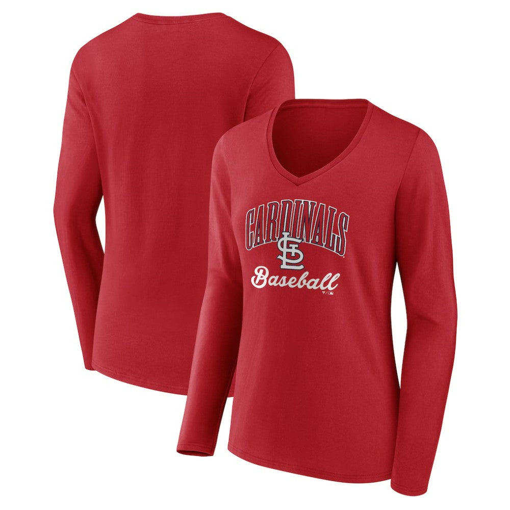 St. Louis Cardinals Women's Victory Script Long Sleeve V-Neck T-Shirt Red