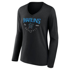 Miami Marlins Women's Live For It Long Sleeve Long Sleeve V-Neck T-Shirt Black