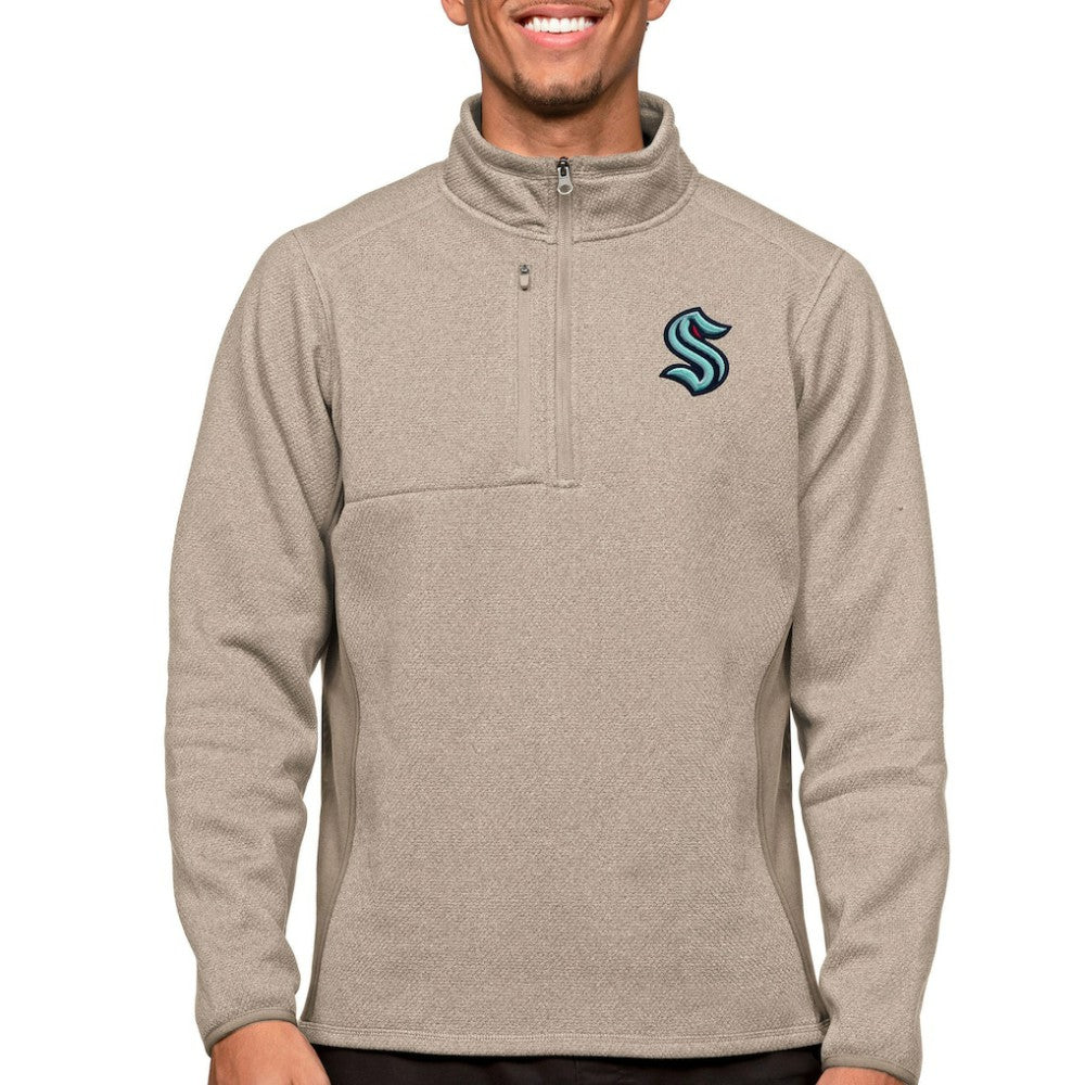 Seattle Kraken Antigua Course Quarter-Zip Pullover Top Oatmeal